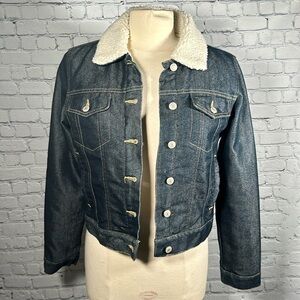 Old Navy Sherpa Lined Jean Denim Trucker Jacket Y2K Vintage Warm Cozy Sz M NWOT